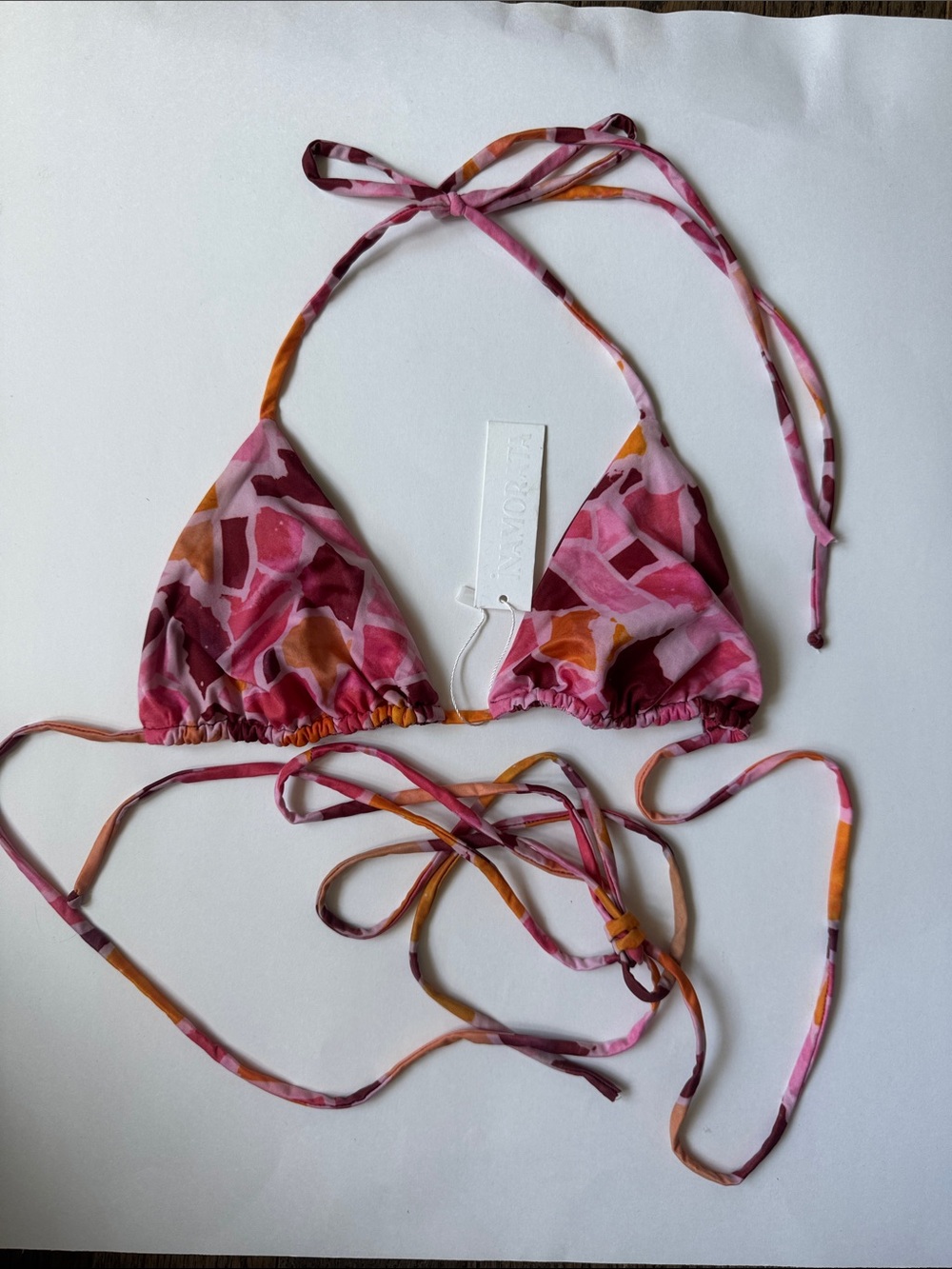 iNAMORATA Pink and Orange Abstract Triangle Bikini Top